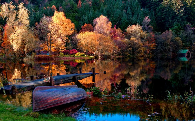 Autumn Lake with Boat — Orange