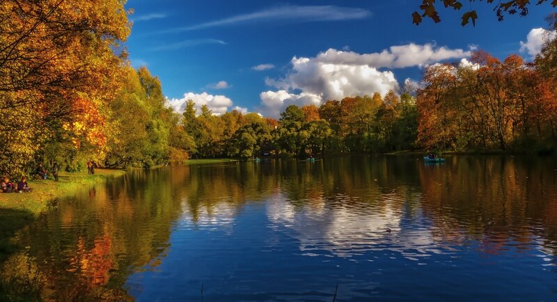Autumn Lake with Boats