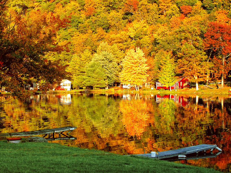 Autumn Lake with Cabins