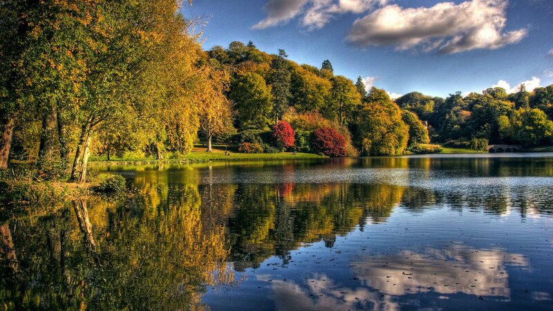 Autumn lake with colorful trees