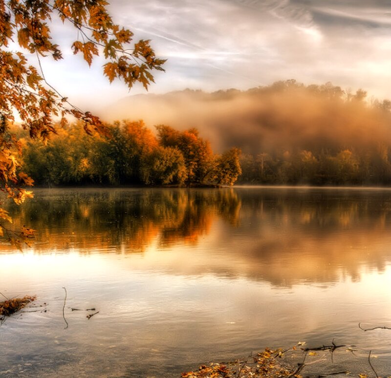 Autumn Lake with Fog