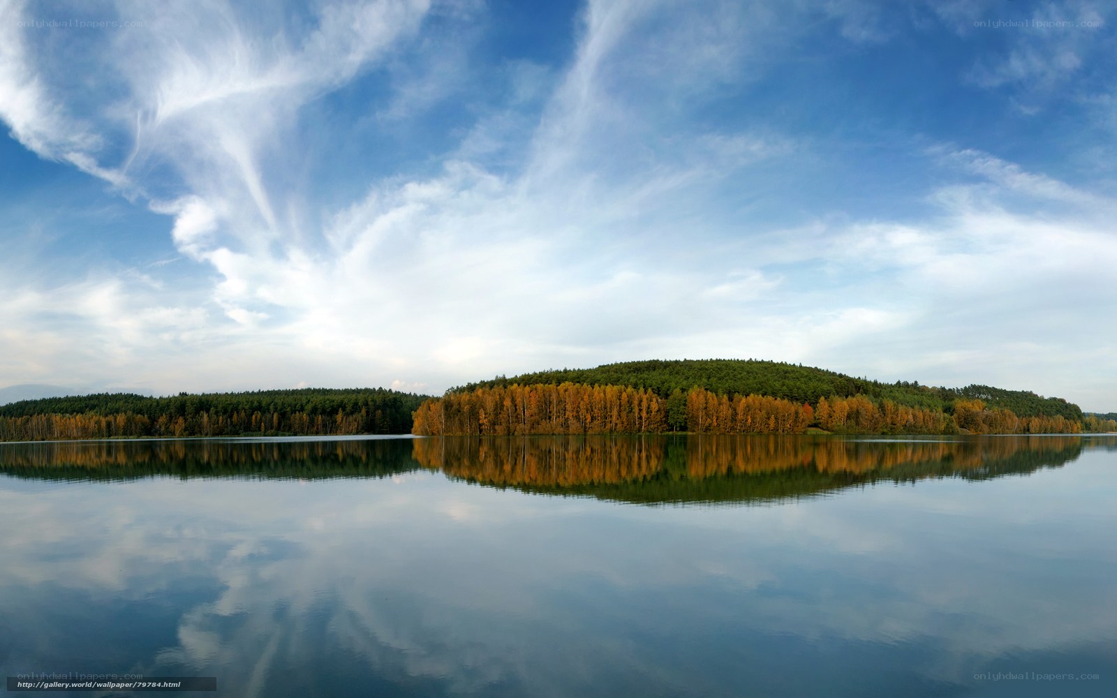 Autumn lake with forest reflection