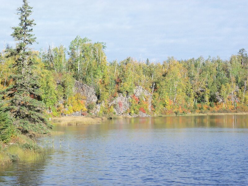 Autumn lake with forested shore