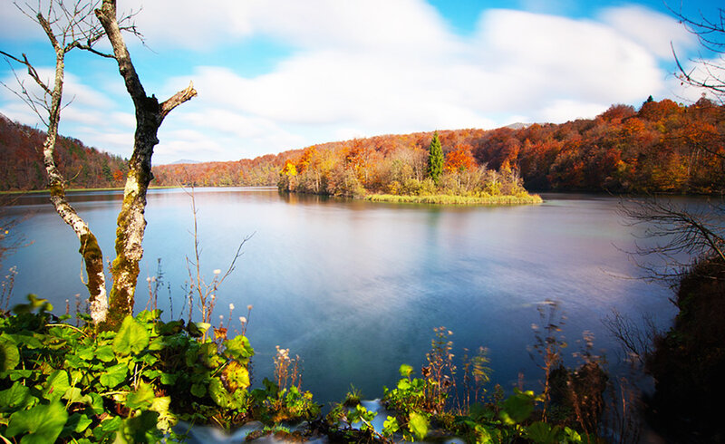 Autumn Lake with Island — Blue