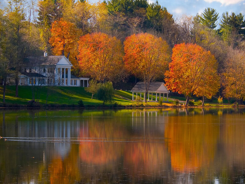 Autumn lake with mansion