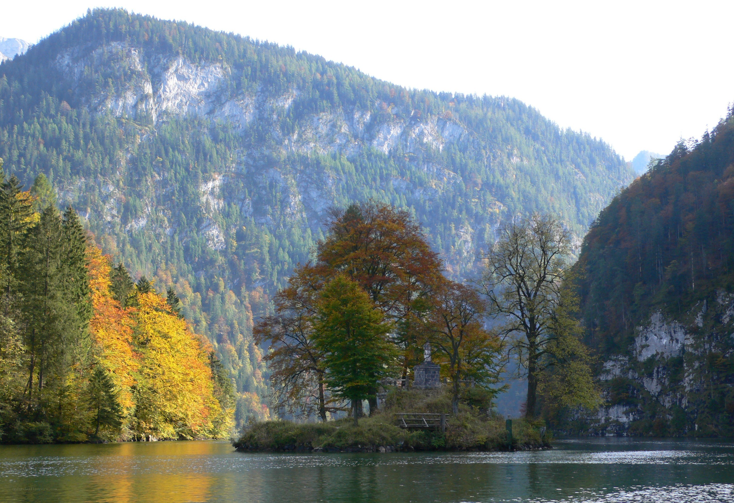 Autumn lake with mountain backdrop