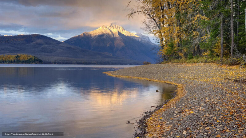 Autumn lake with mountain view