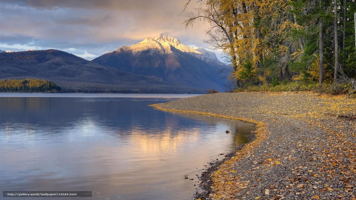 Autumn lake with mountain view