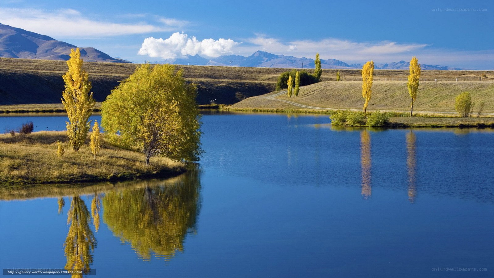 Autumn lake with mountain views