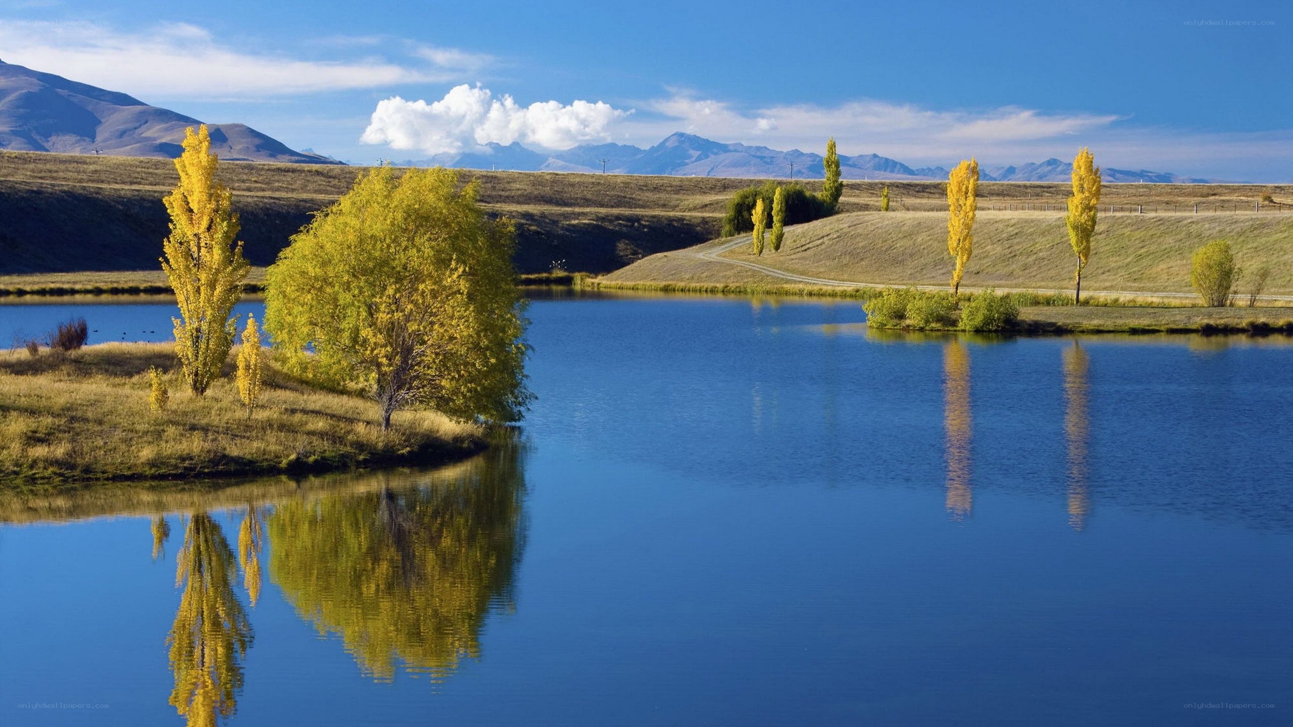 Autumn lake with mountain views