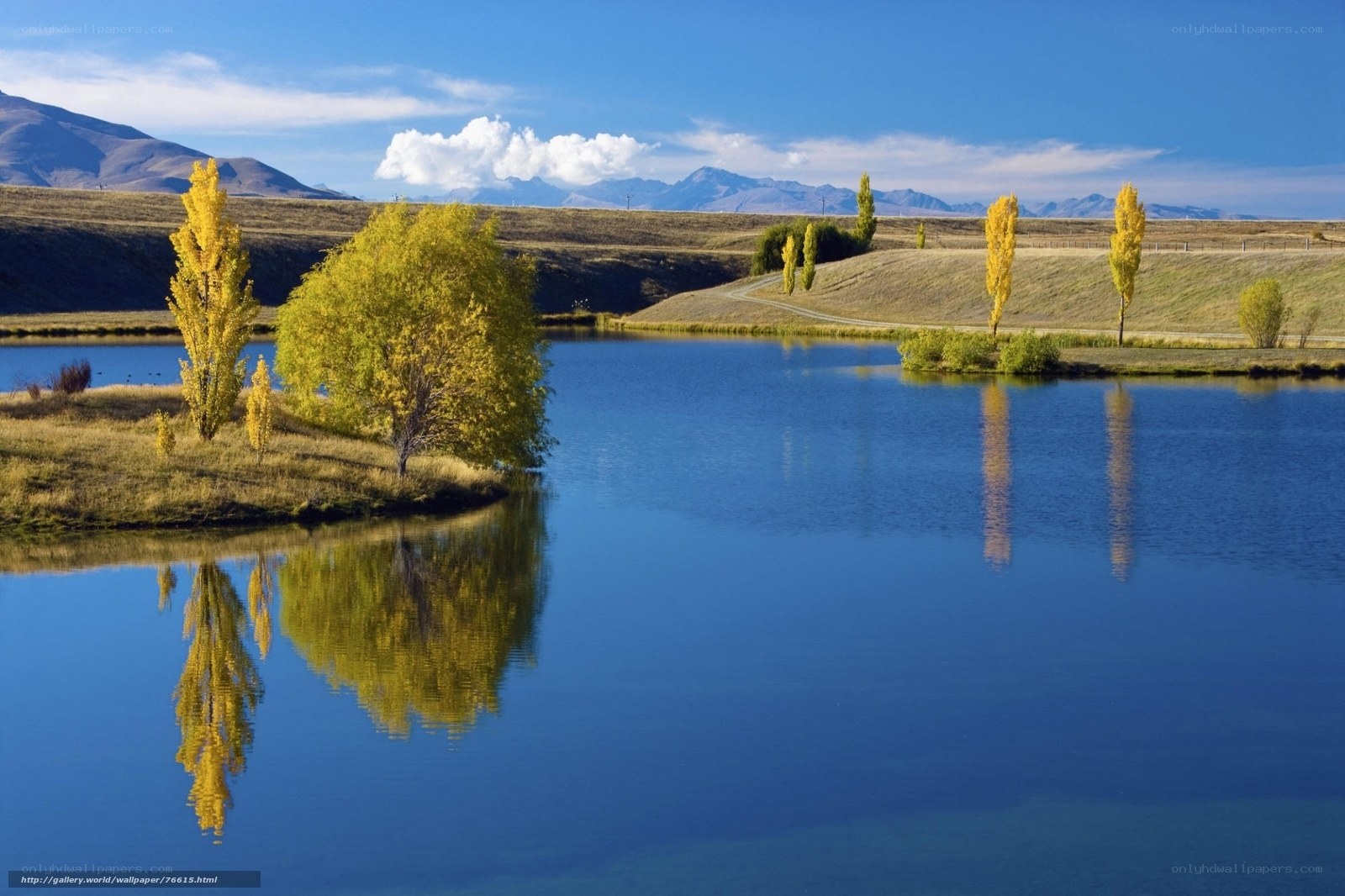 Autumn lake with mountain views
