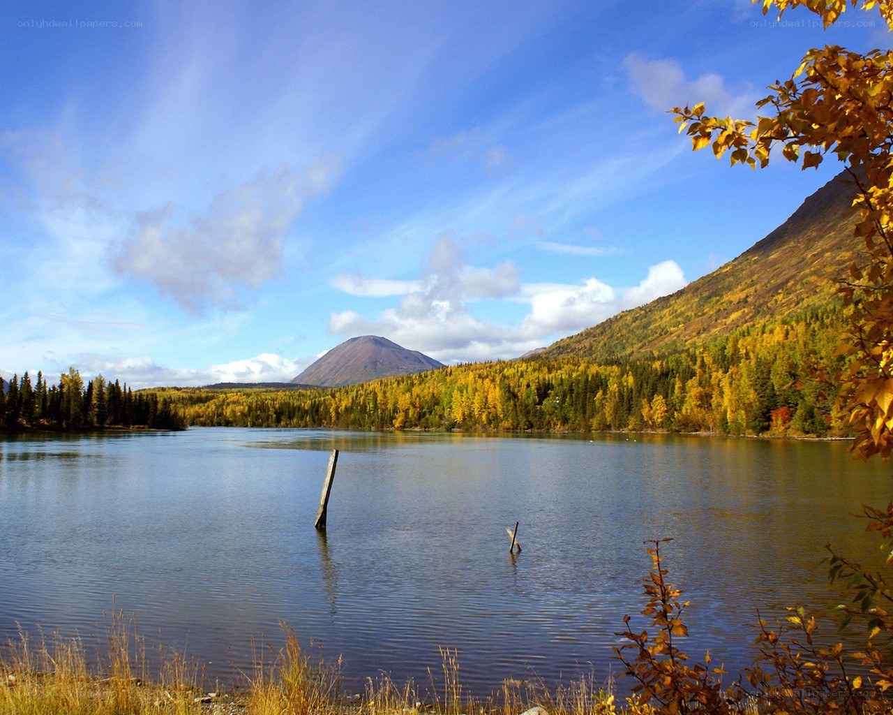 Autumn lake with mountains