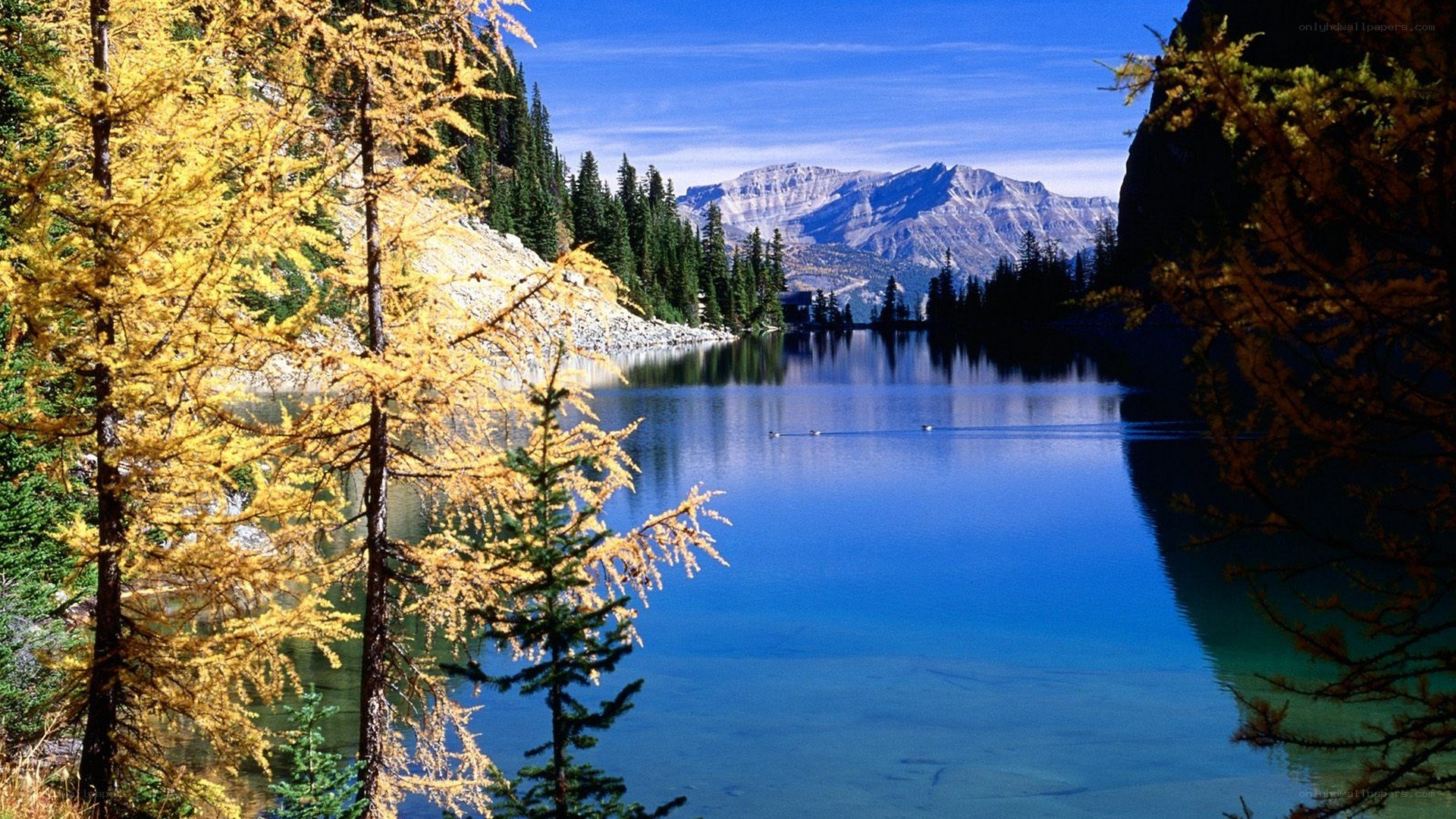 Autumn lake with mountains