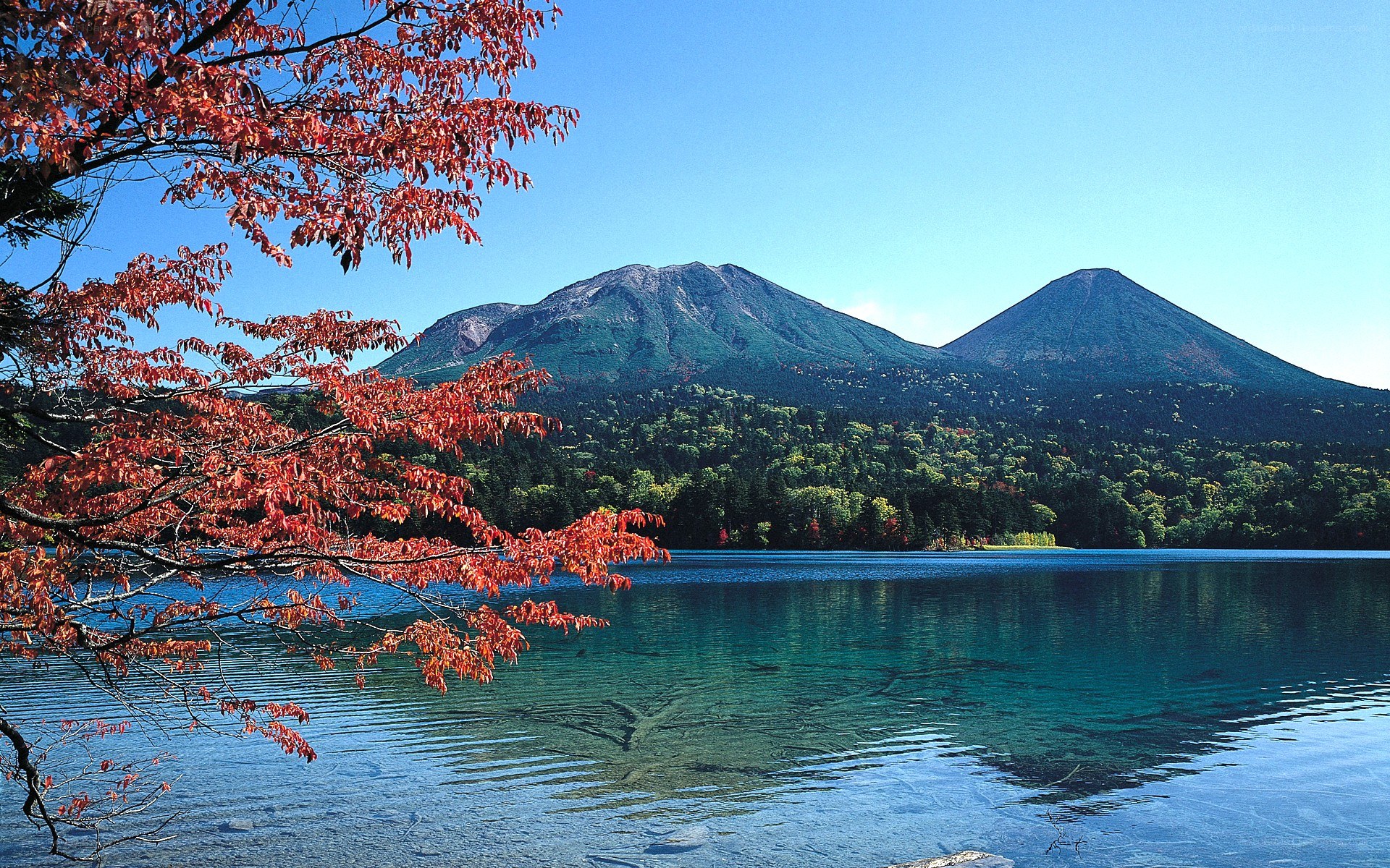 Autumn lake with mountains