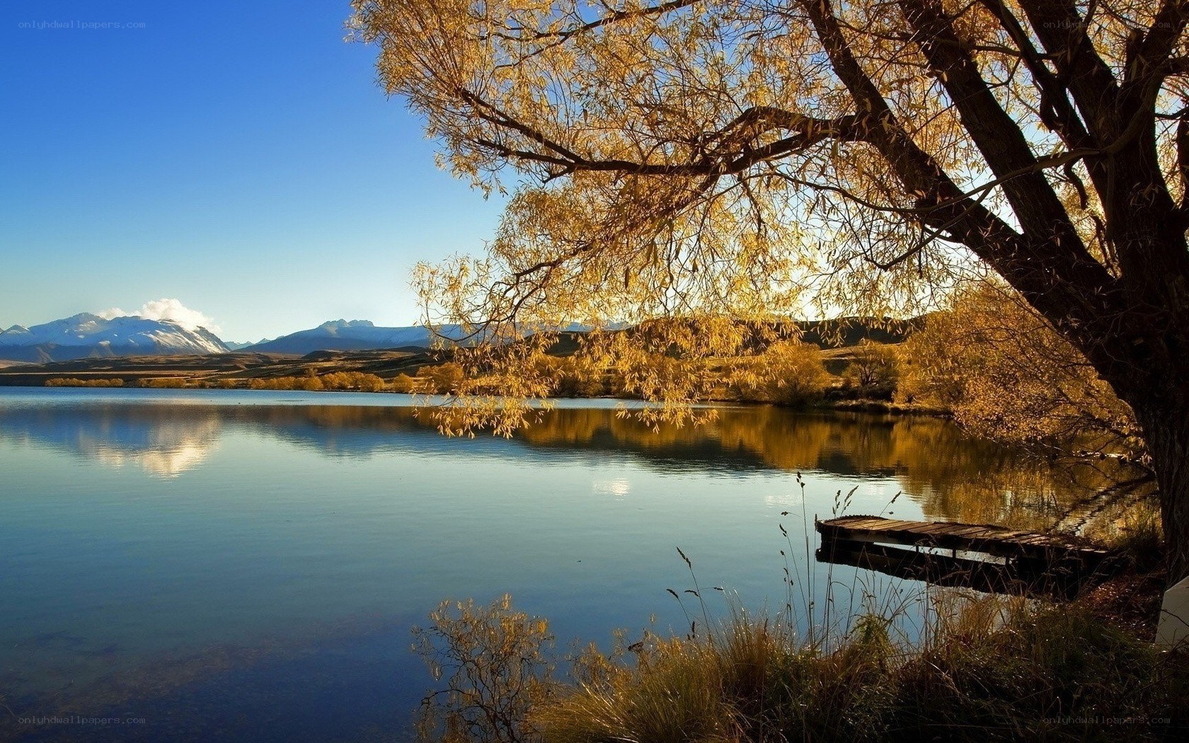 Autumn lake with mountains