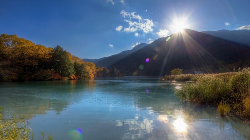 Autumn Lake with Mountains — Blue, Serene, Afternoon