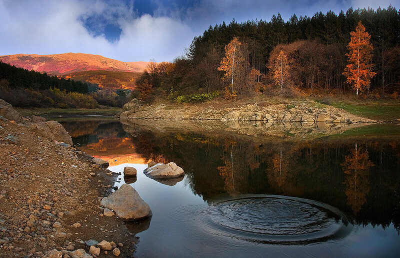Autumn Lake with Mountains — Blue, Serene