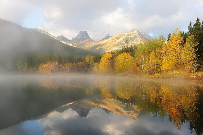 Autumn Lake with Mountains — Yellow, Serene
