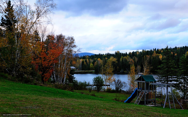 Autumn lake with playground