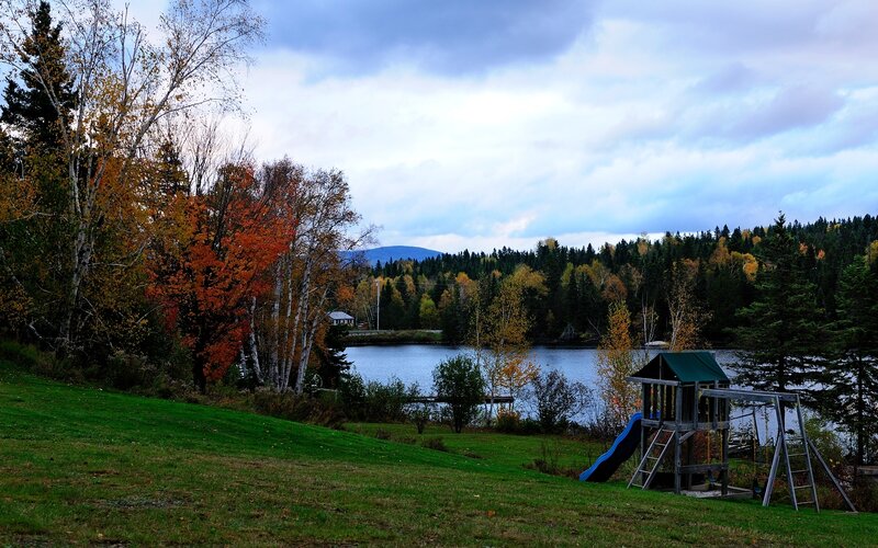 Autumn lake with playground