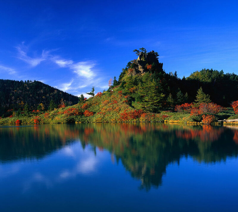 Autumn Lake with Reflection — Blue, Serene, Photograph
