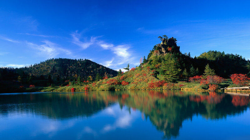 Autumn Lake with Reflection — Blue