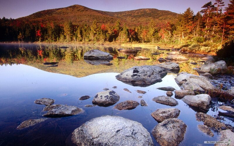 Autumn Lake with Rocks — Blue, Serene