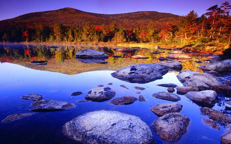 Autumn Lake with Rocks — Blue