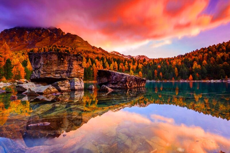 Autumn Lake with Rocks — Orange