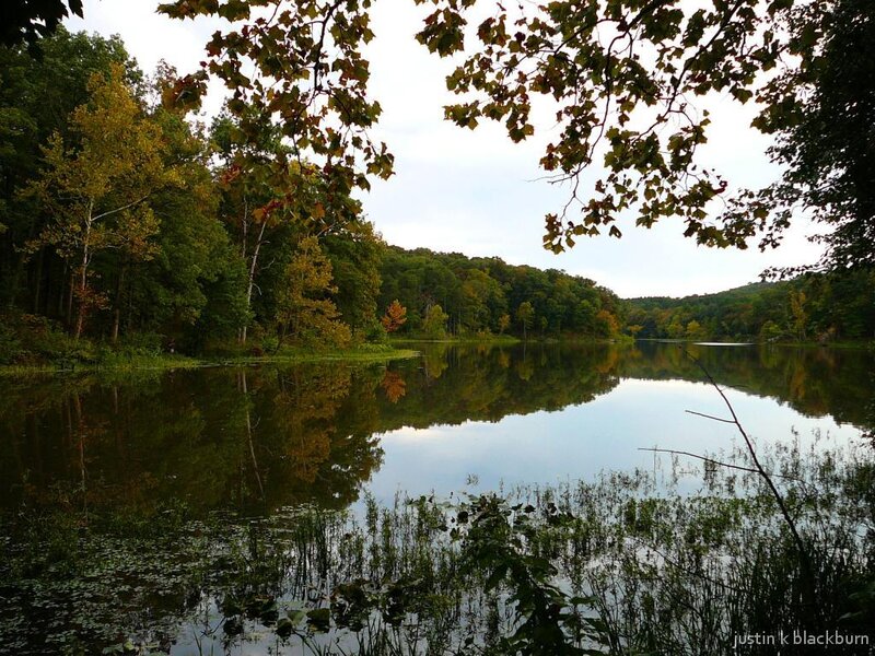 Autumn lake with tree reflections