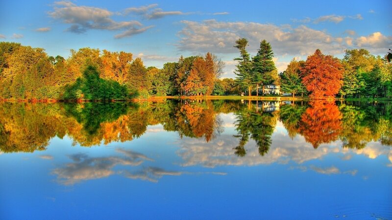 Autumn lake with tree reflections