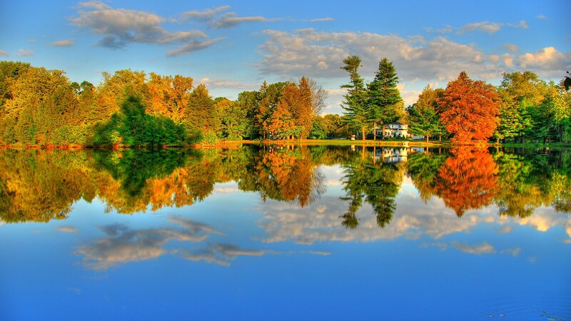 Autumn lake with tree reflections
