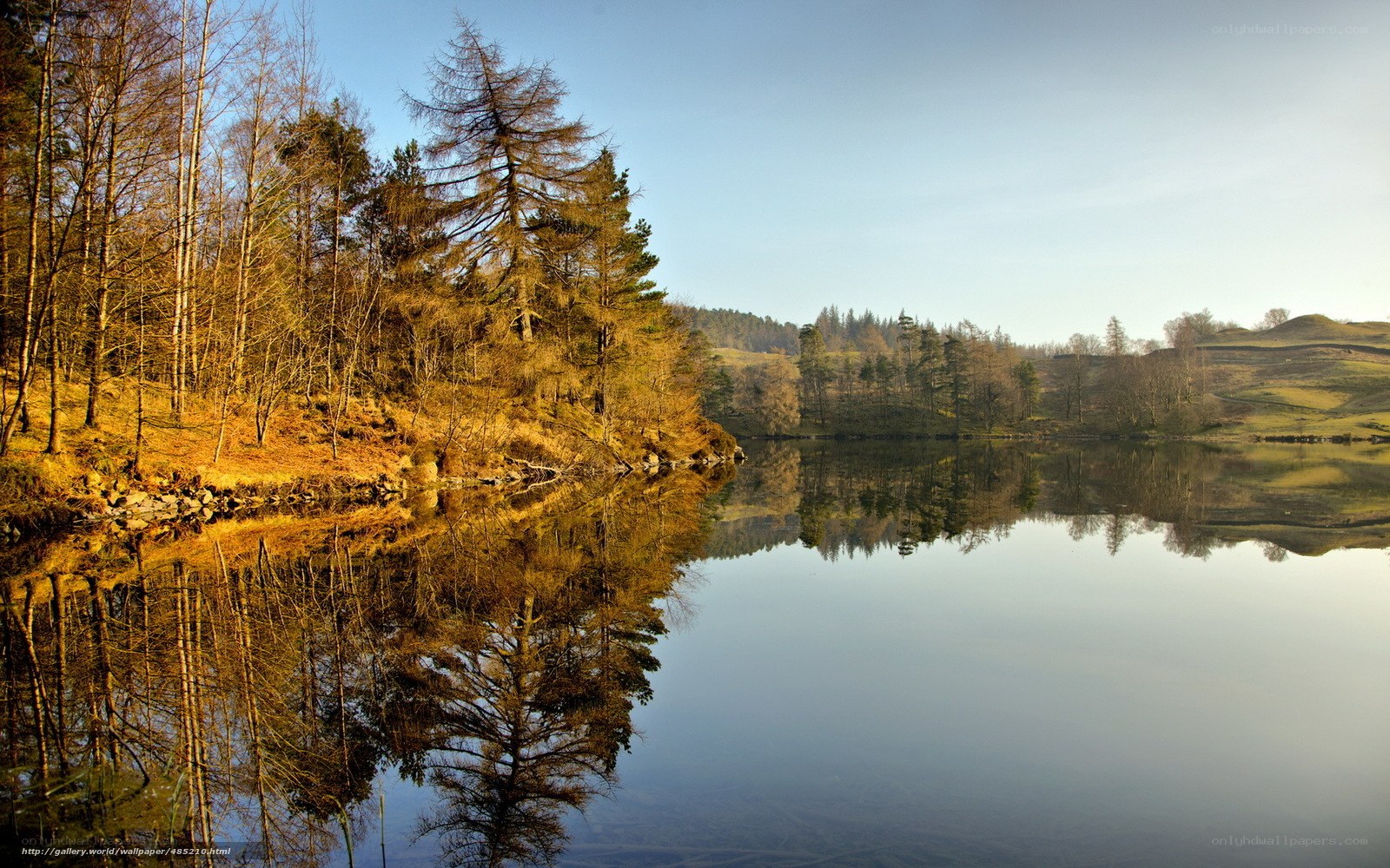 Autumn lake with tree reflections