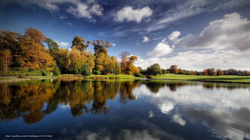 Autumn lake with tree reflections