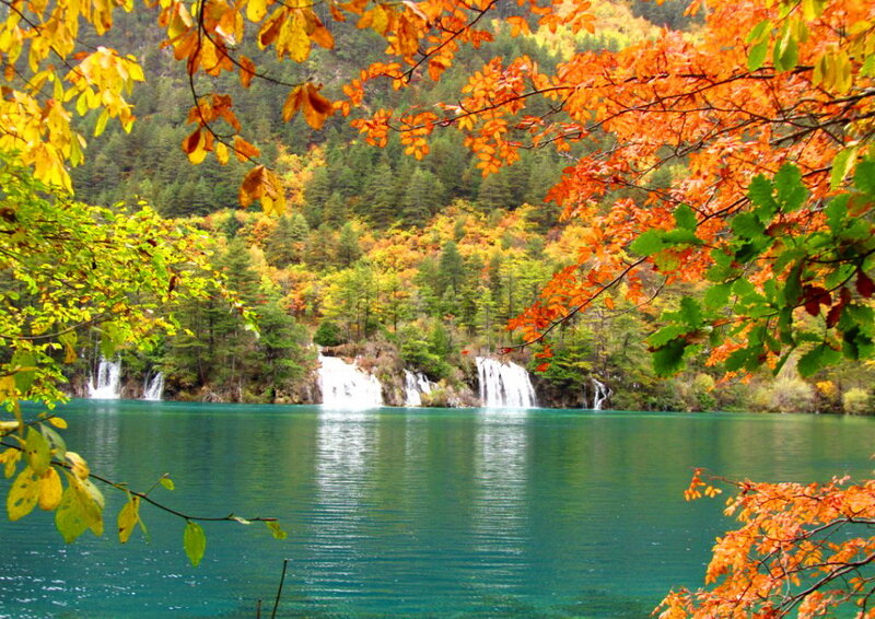 Autumn Lake with Waterfalls