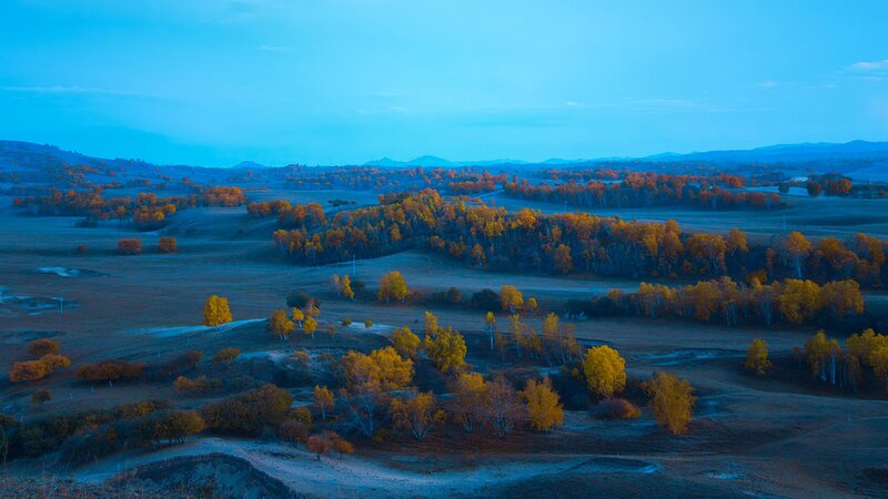Autumn landscape at dusk
