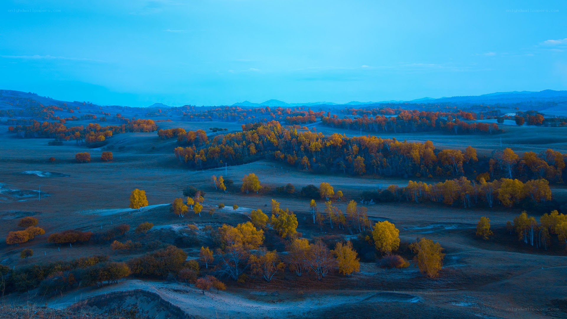 Autumn landscape at dusk