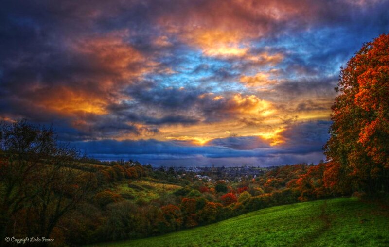Autumn Landscape at Sunset — Orange, Dramatic, Photograph