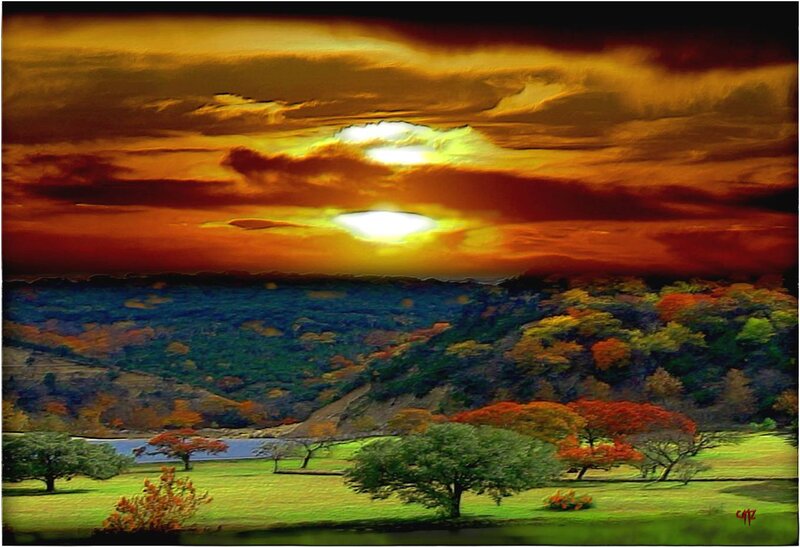 Autumn Landscape at Sunset — Orange, Dramatic