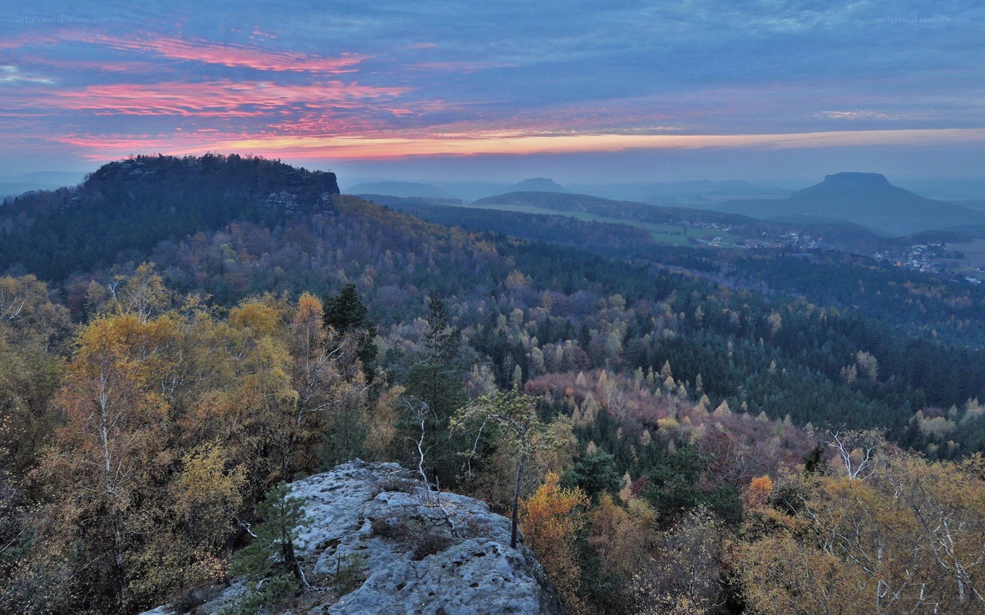 Autumn landscape at sunset