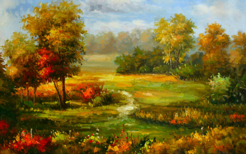 Autumn Landscape Painting — Green