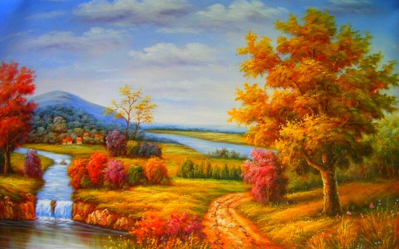 Autumn Landscape Painting — Orange