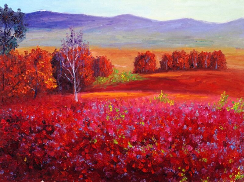 Autumn Landscape Painting — Red