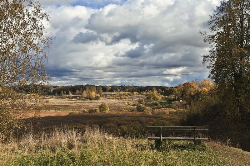 Autumn landscape with bench