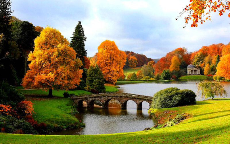 Autumn Landscape with Bridge — Green