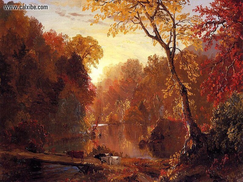 Autumn landscape with cows