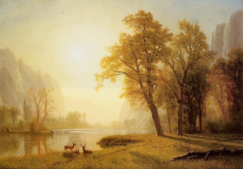 Autumn landscape with deer