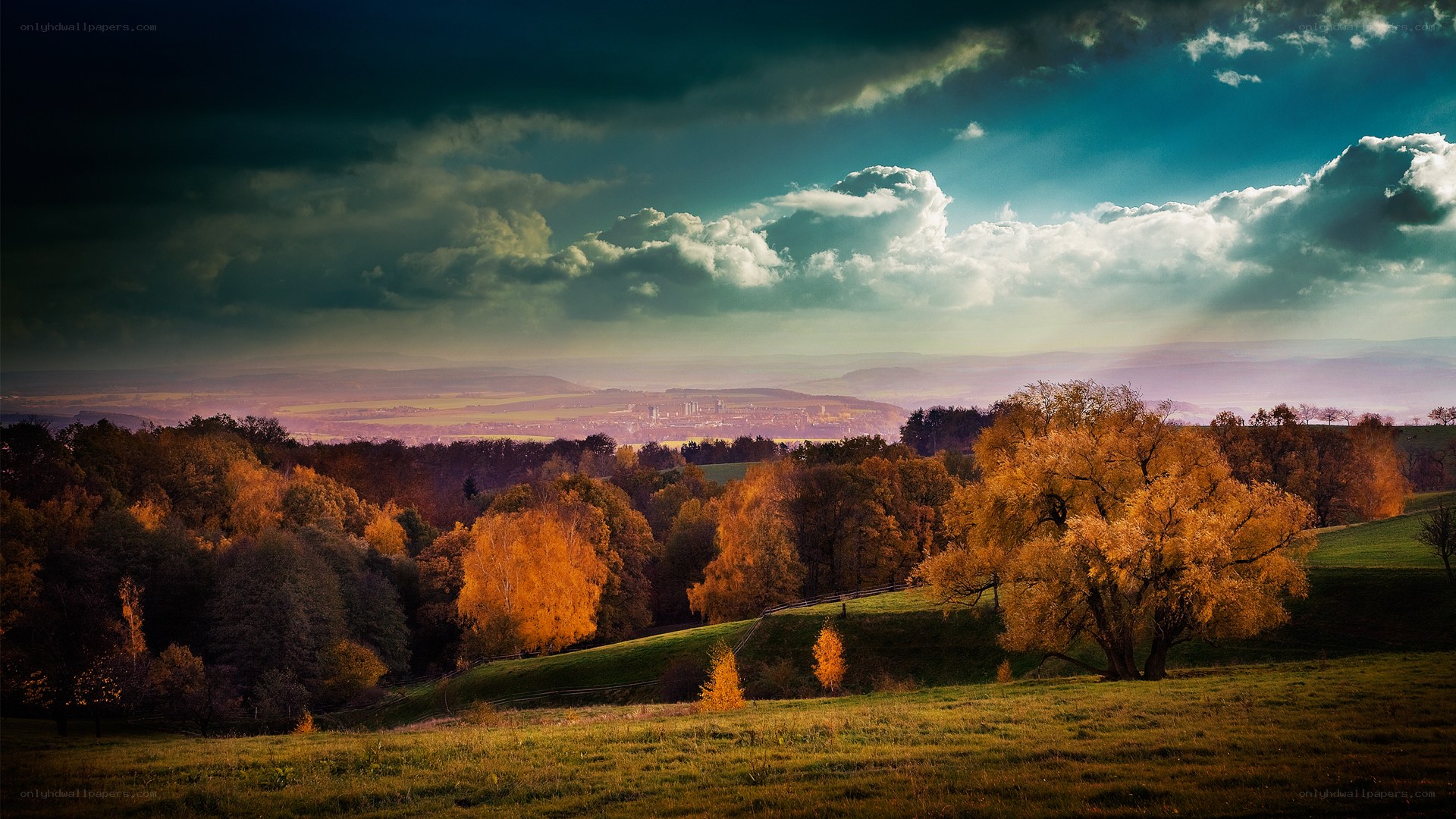 Autumn landscape with dramatic sky