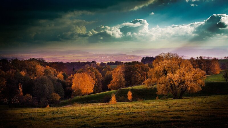 Autumn landscape with dramatic sky
