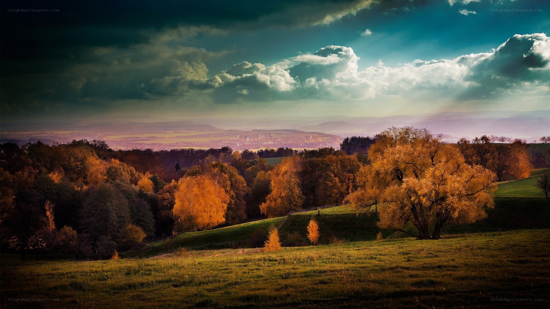 Autumn landscape with dramatic sky